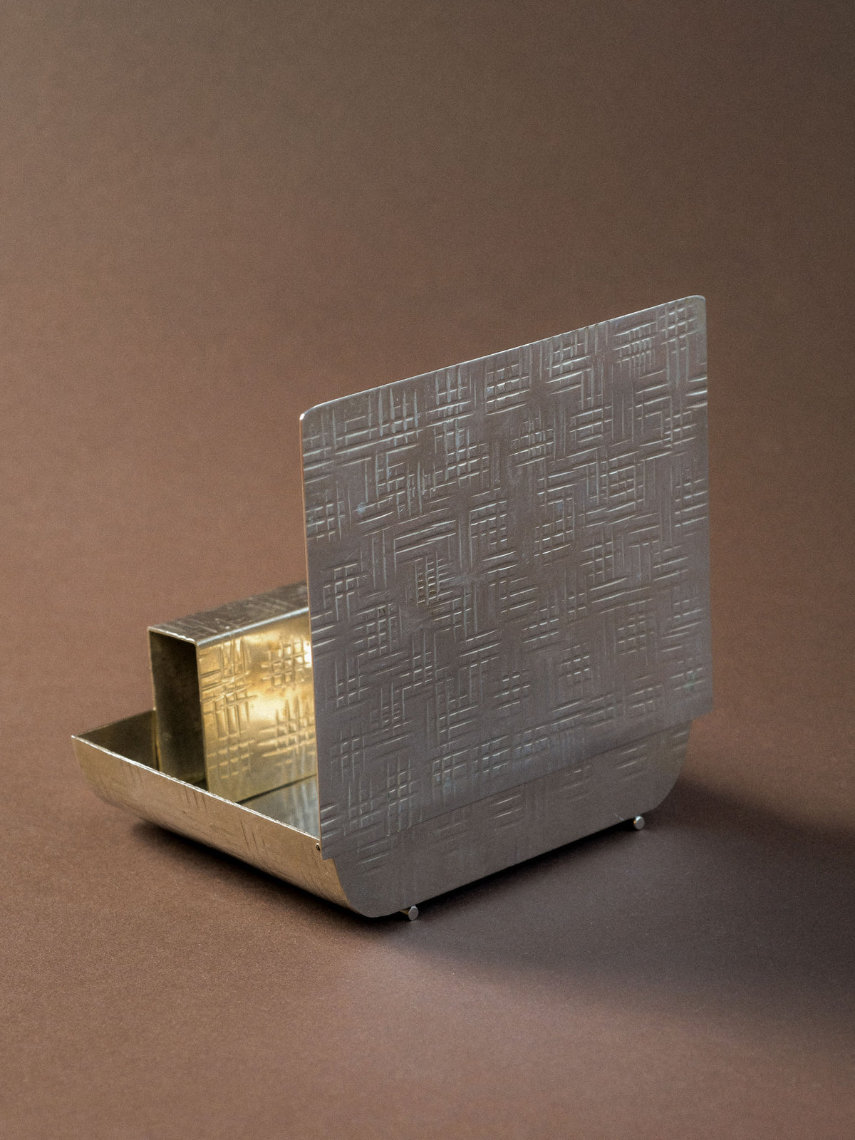 Overall alternate view of the French Art Deco silver-plated table matchbox with original inner tray.