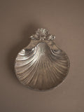 Reverse view of the Hans Baier silver-plated scallop shell dish on a neutral background, showing the back of the shell form and the small shell motif at the top.
