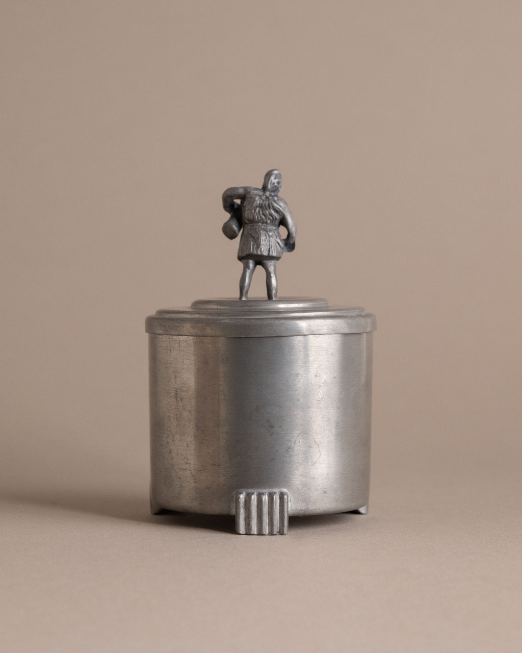 Back view a small Savo Tinn pewter lidded box from Norway.
