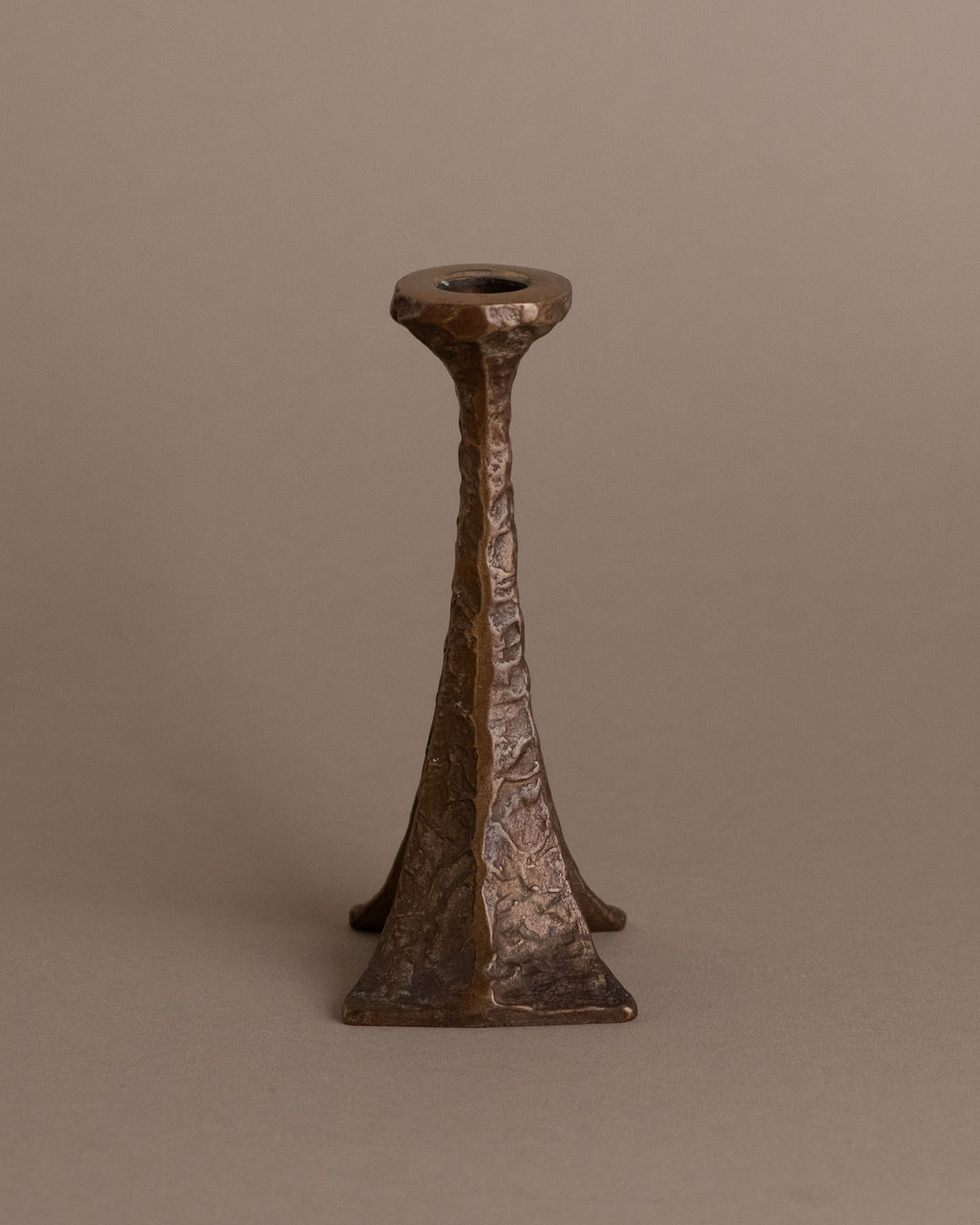 Horst Dalbeck single-stem bronze candleholder, Germany, 1960s, front view.